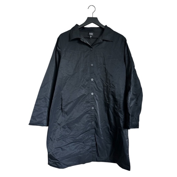 Eileen Fisher Jackets & Blazers - EILEEN FISHER Black Cotton Button-Down Long Coat